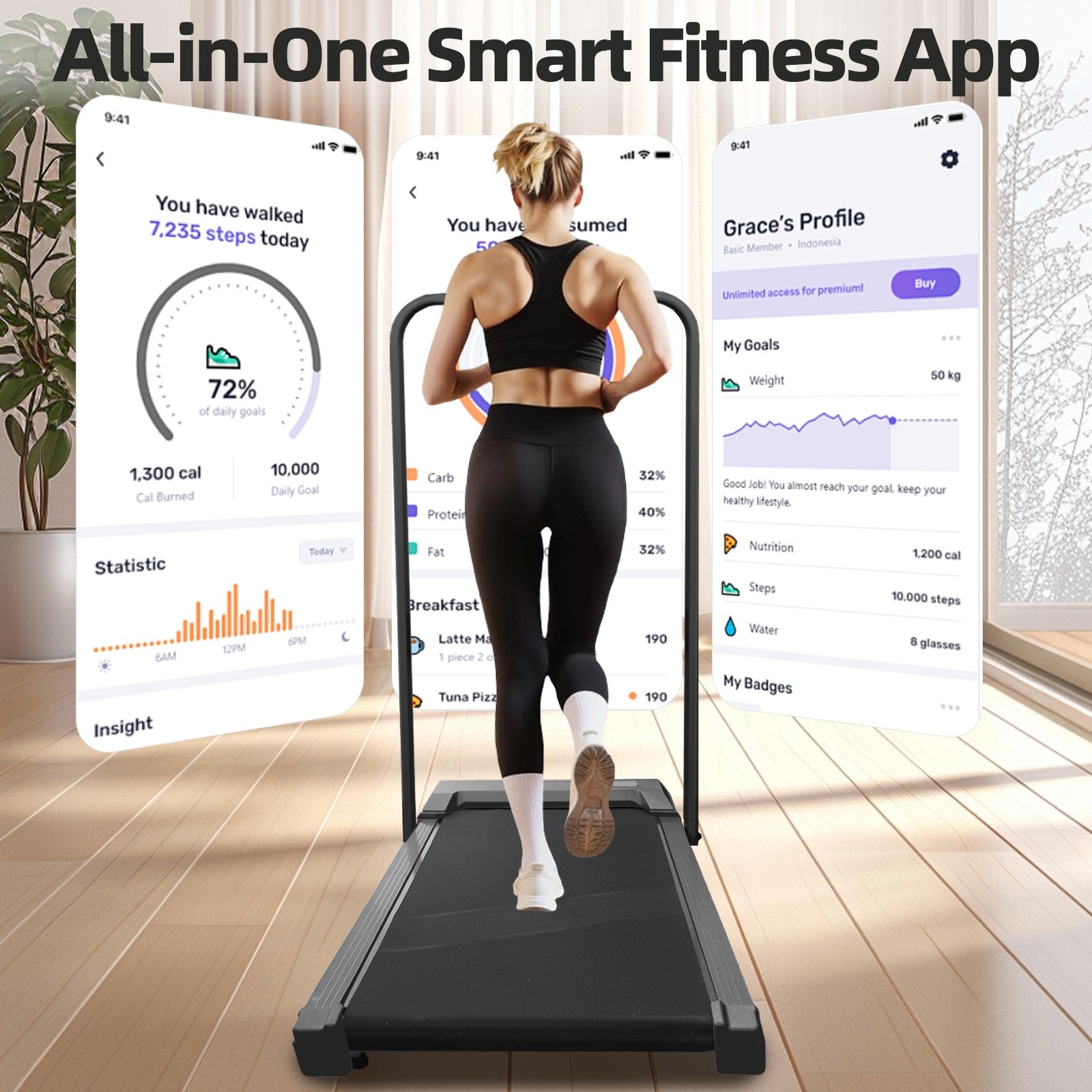 Under Desk Treadmill - 8KM/H Walking Pad Running Machine for Home & Office Use